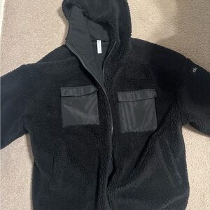 Alo Yoga Black Fleece Hooded Jacket